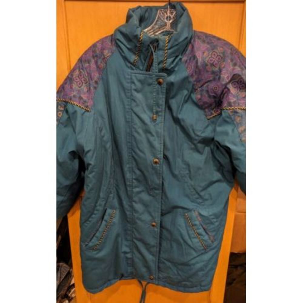 80's Retro Style New York Girl Ski Jacket  Medium Fits LG Turquoise‎ and Purple